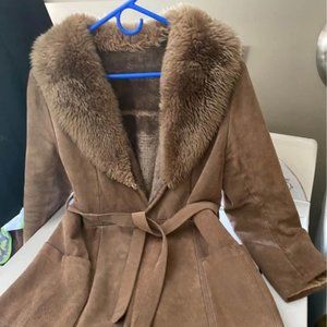 70s STYLE SUEDE FAUX FUR PENNY LANE AFGHAN COAT